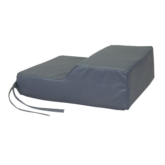AliMed Anti-Thrust Wheelchair Cushion with Flat Base and Solid Support Board in dark gray with straps for secure attachment.