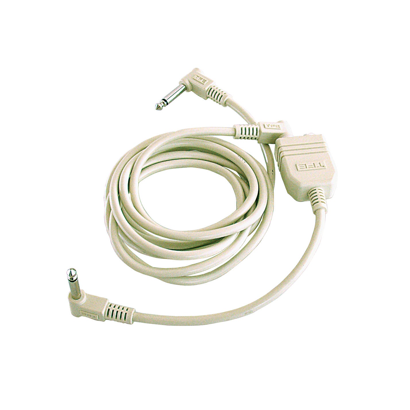 Coiled AliMed Nurse-Call Connector with dual right-angle plugs and rectangular adapter on a white background.