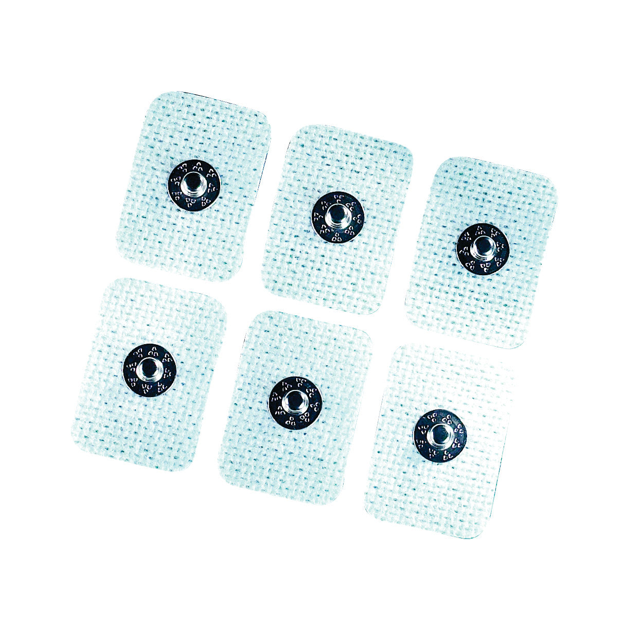 Six rectangular Easytrode Pregelled Electrodes with textured surfaces and circular conductive centers are arranged on a white background.