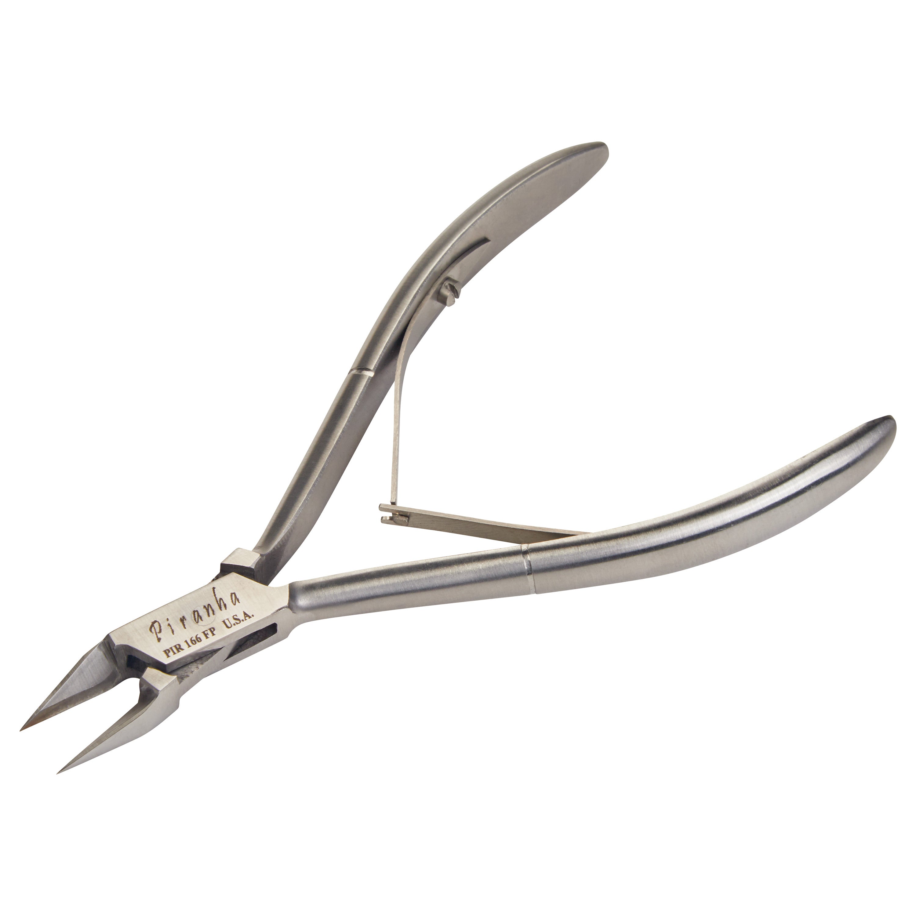 A stainless steel Nail Splitter with pointed blades and curved handles, featuring a spring mechanism for precision cutting.