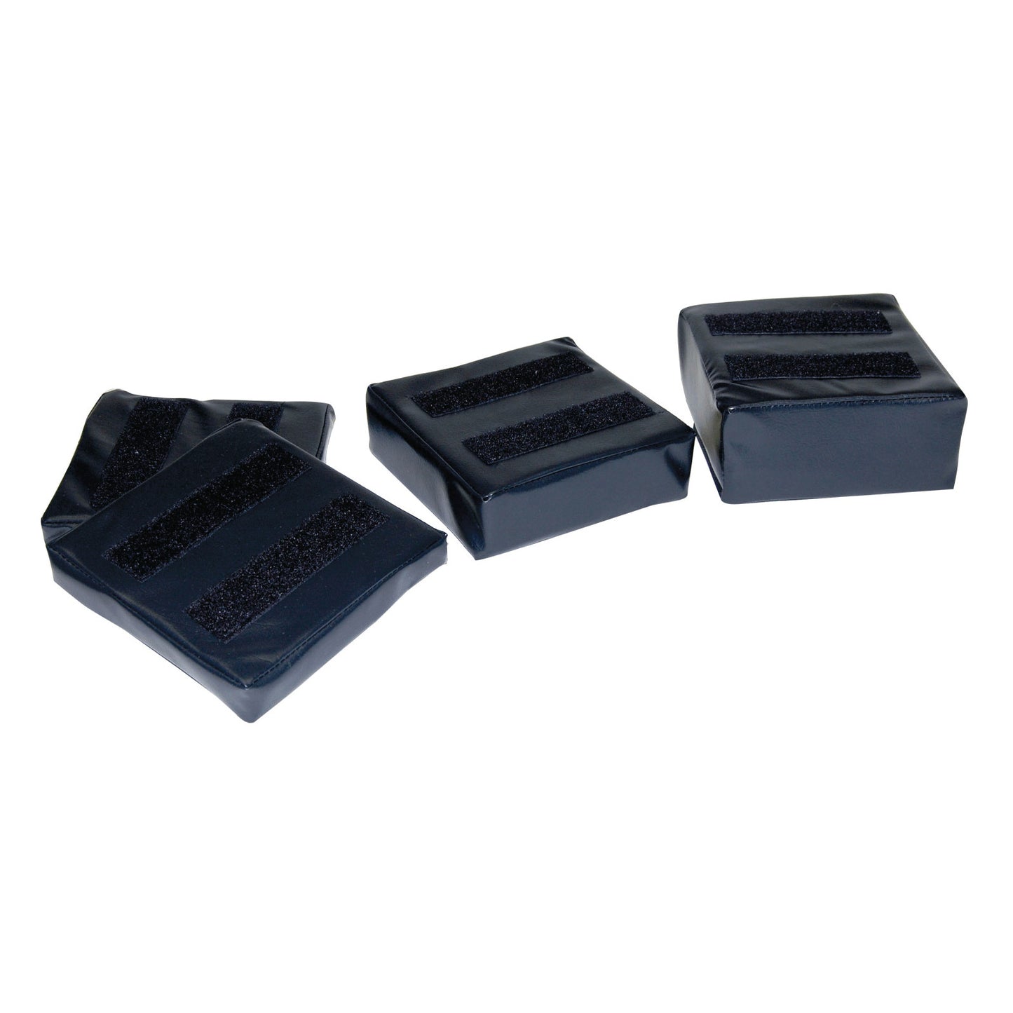 Four black pads with straps, part of the Contracture Accommodation Kit for SkiL-Care Foot Cradle, on a white background.