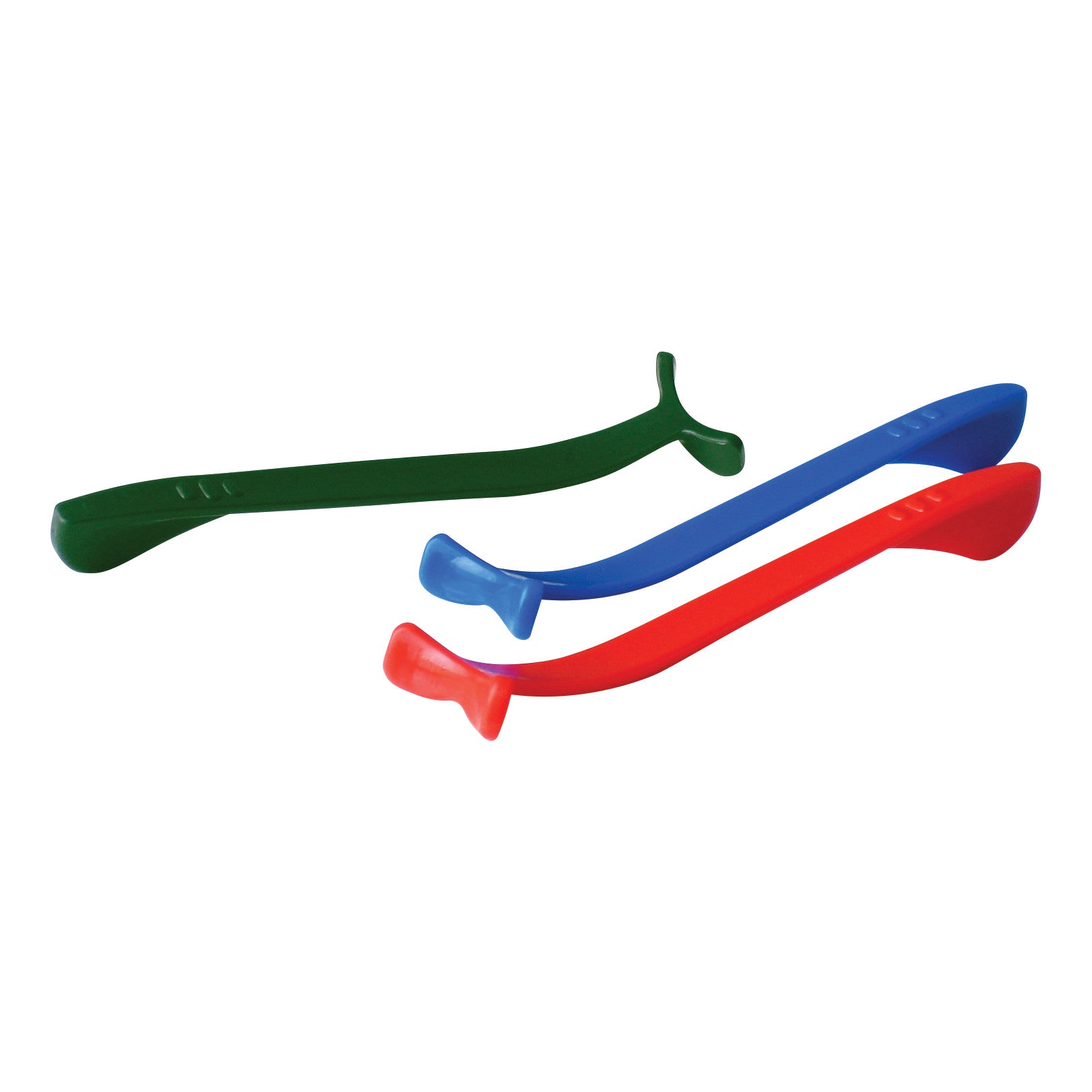 Three plastic Tongue LifteR tools in green, blue, and red, each with a distinct curved design and handle, shown on a white background.