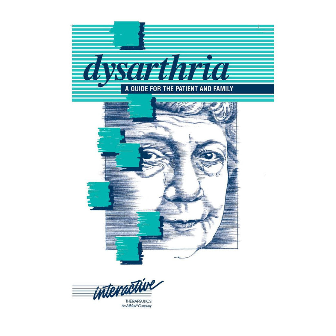 Cover of "AliMed Dysarthria: A Guide for the Patient and Family" featuring a stylized drawing of an older woman's face.