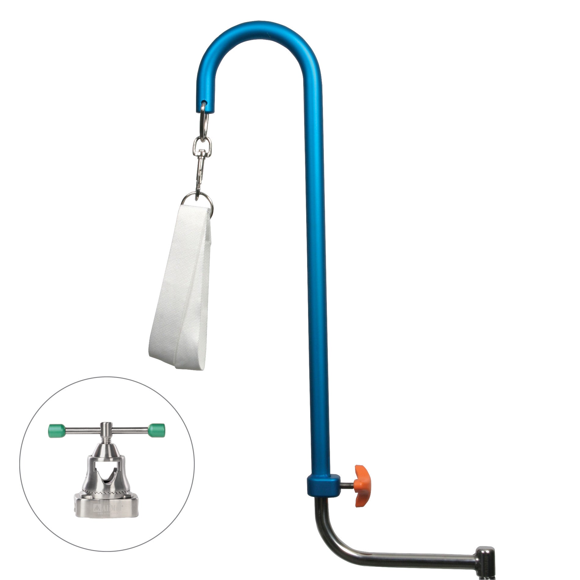 The AliMed Lithotomy Holder with Strap and Clark Socket Plus Slide-On is designed for securing a patient's leg in a medical setting.