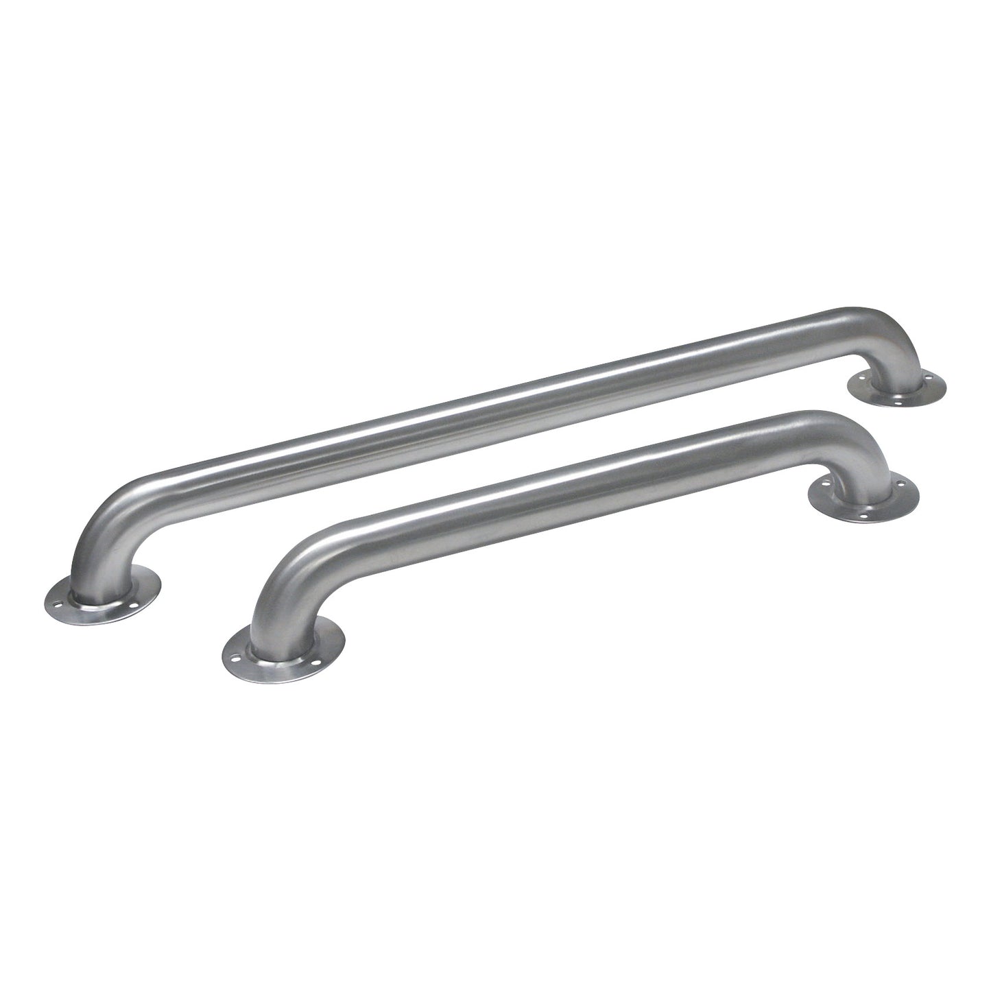 Two antimicrobial stainless steel grab bars with rounded ends and mounting plates for secure installation.