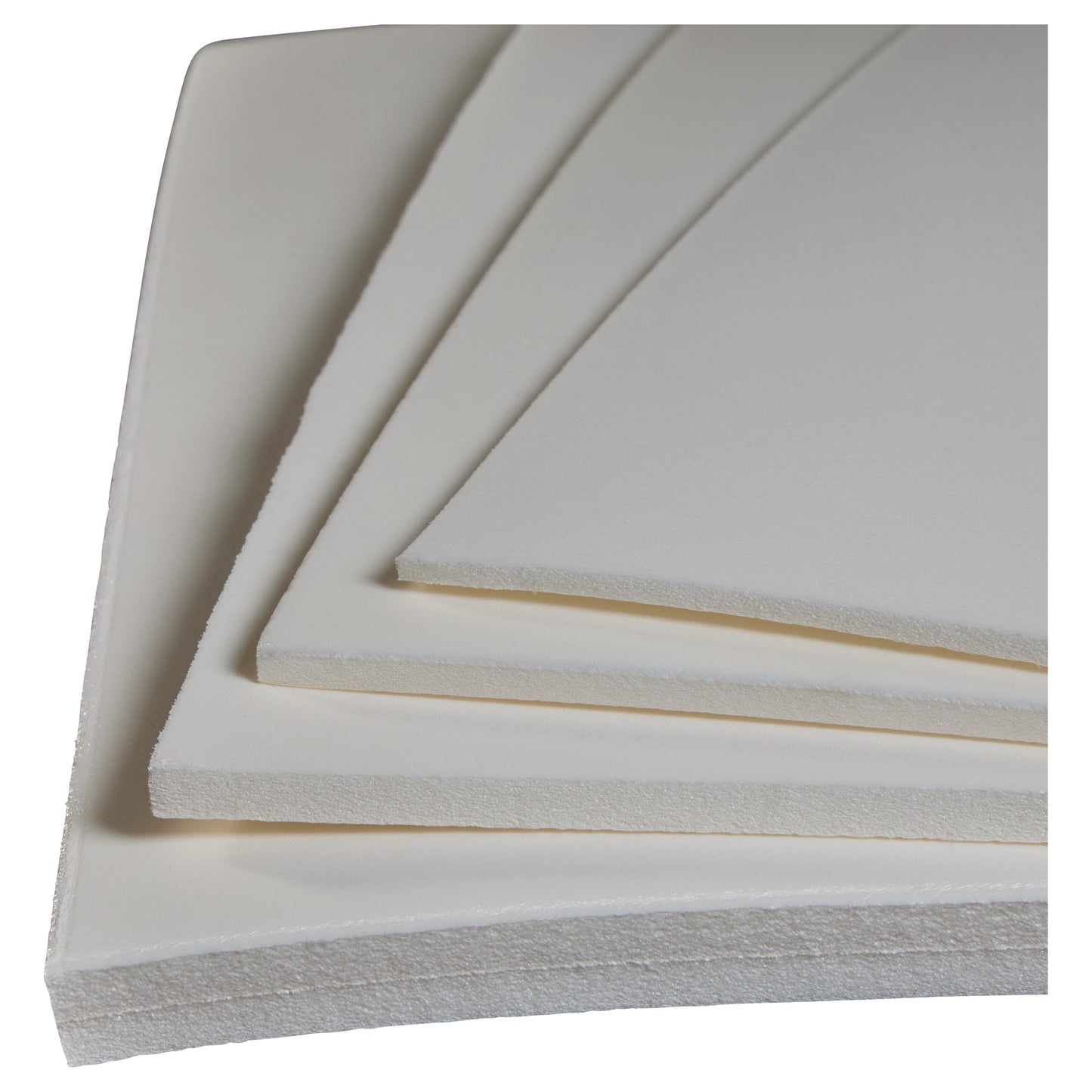 Stack of white foam sheets, labeled AliMed AliPlast 4E, showing different thicknesses and smooth textures.