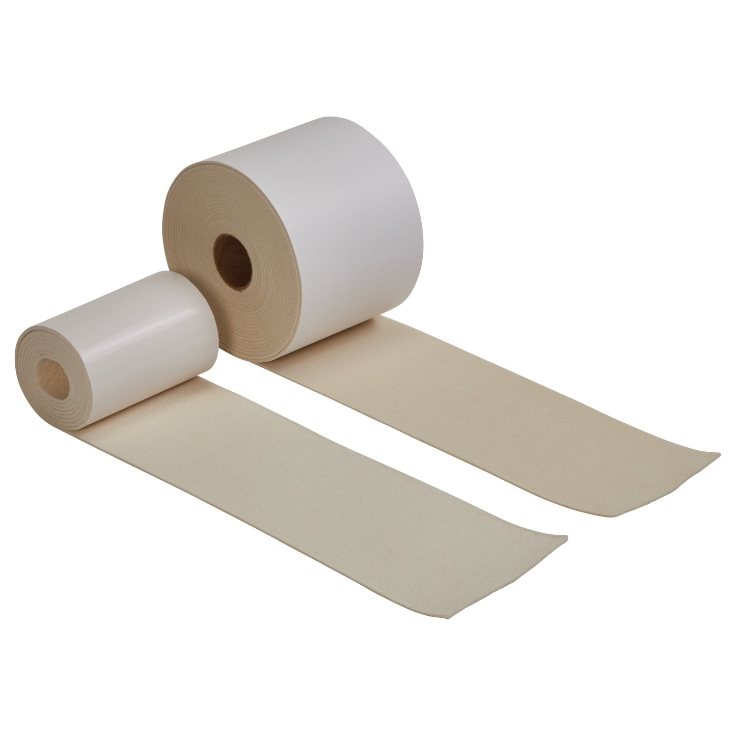 Two rolls of Orthopedic-Grade Felt Padding in different sizes, unrolled to show beige felt material against a white background.