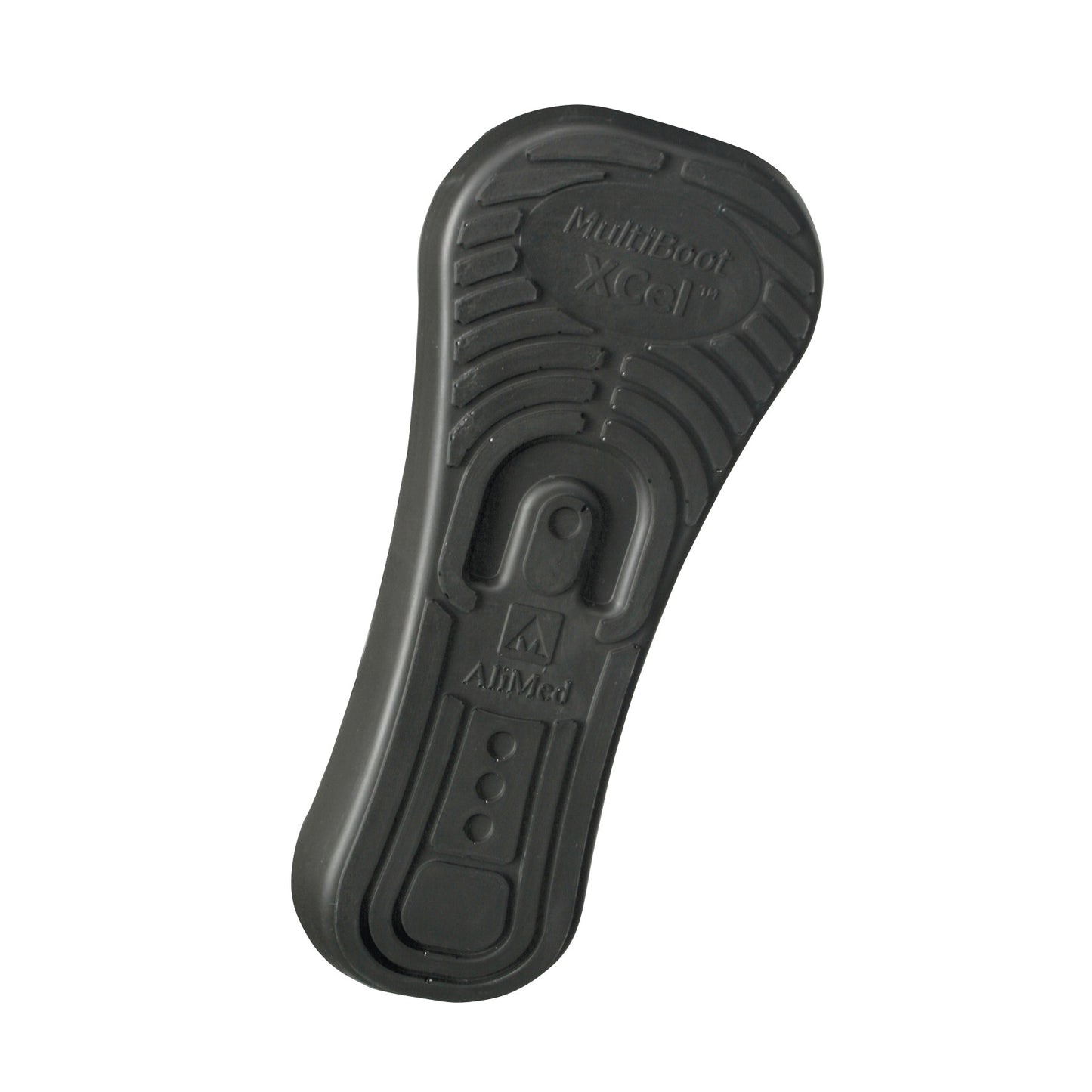 Black sole of the AliMed MultiBoot X-Cel Contracture Boot with Genuine Wool Liner, featuring textured grip patterns.
