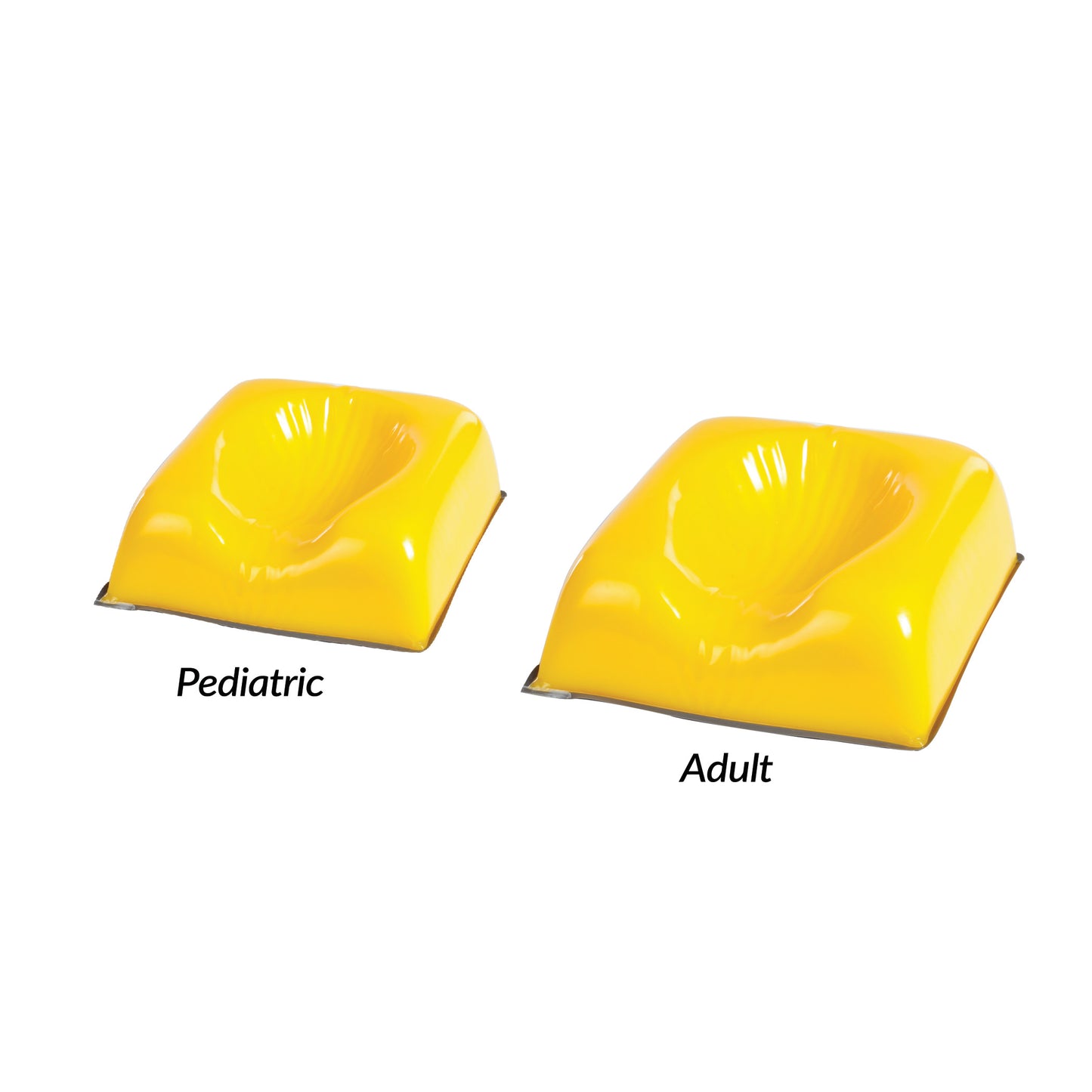 Two yellow AliMed AliLite Supine Headrests, labeled "Pediatric" and "Adult," are shown side by side on a white background.