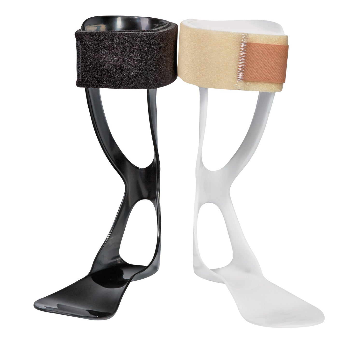 Two AliMed FREEDOM Swedish AFOs are shown, one black and one white. They feature a molded footplate and adjustable straps.
