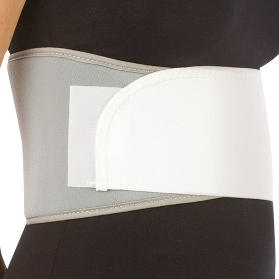 A Thoracic Rib Belt in white, wrapped around a person's torso for support.