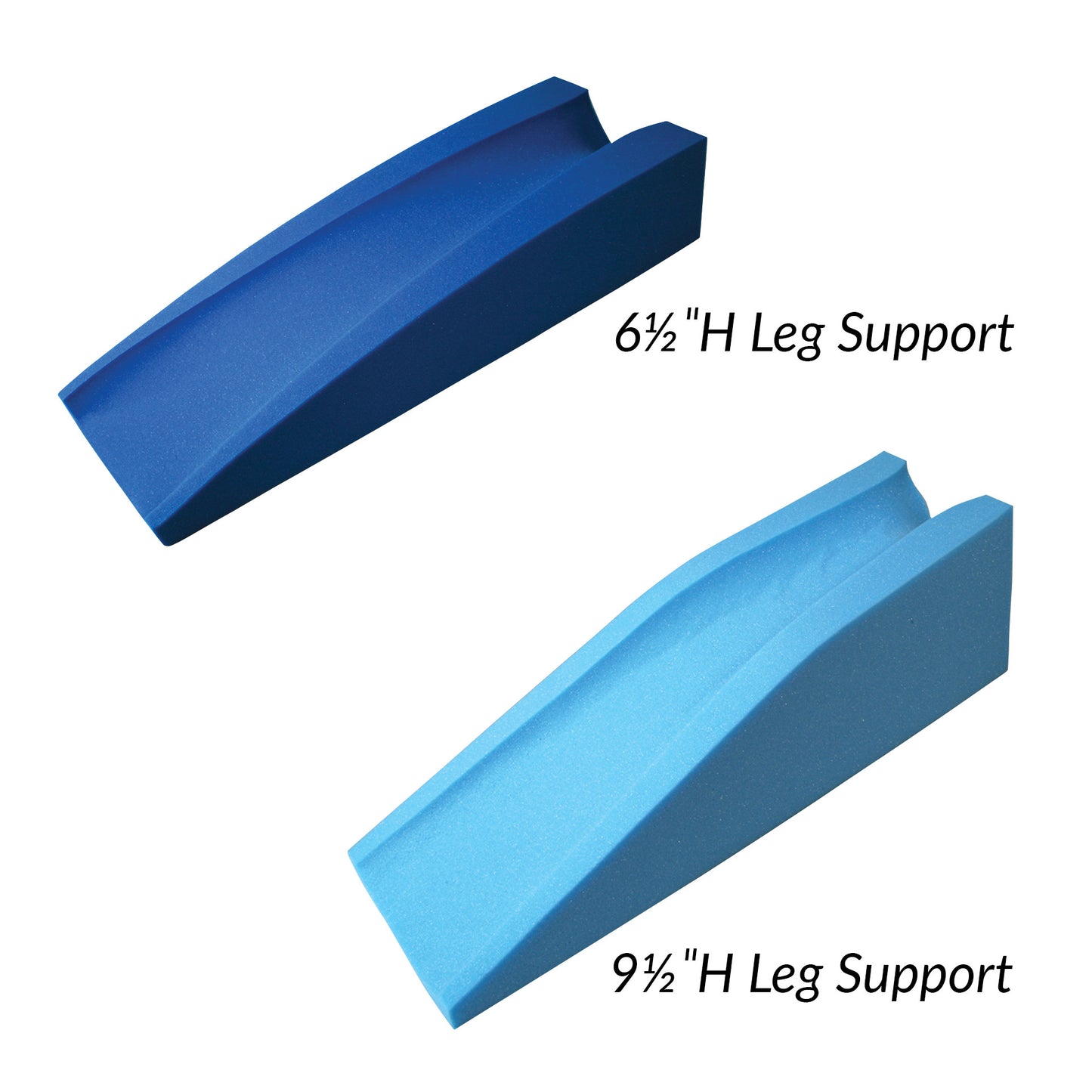 Two AliMed Elevating Leg Supports in blue, one 6�" high and the other 9�" high, designed for leg elevation.
