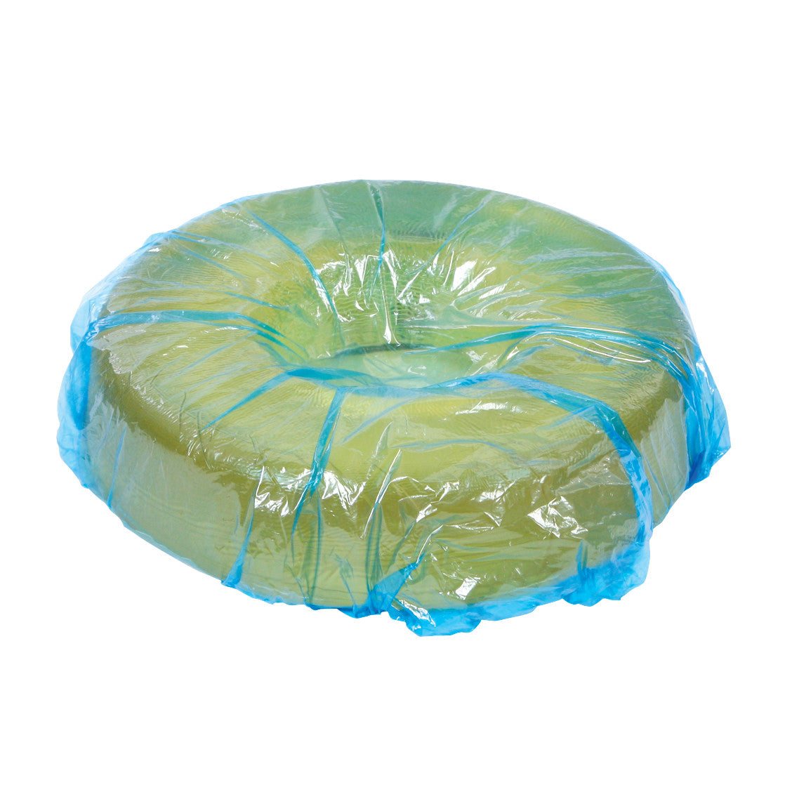 The AliMed Hygienic Donut Cover is a blue transparent cover designed to fit a circular pad, ensuring sanitary protection.