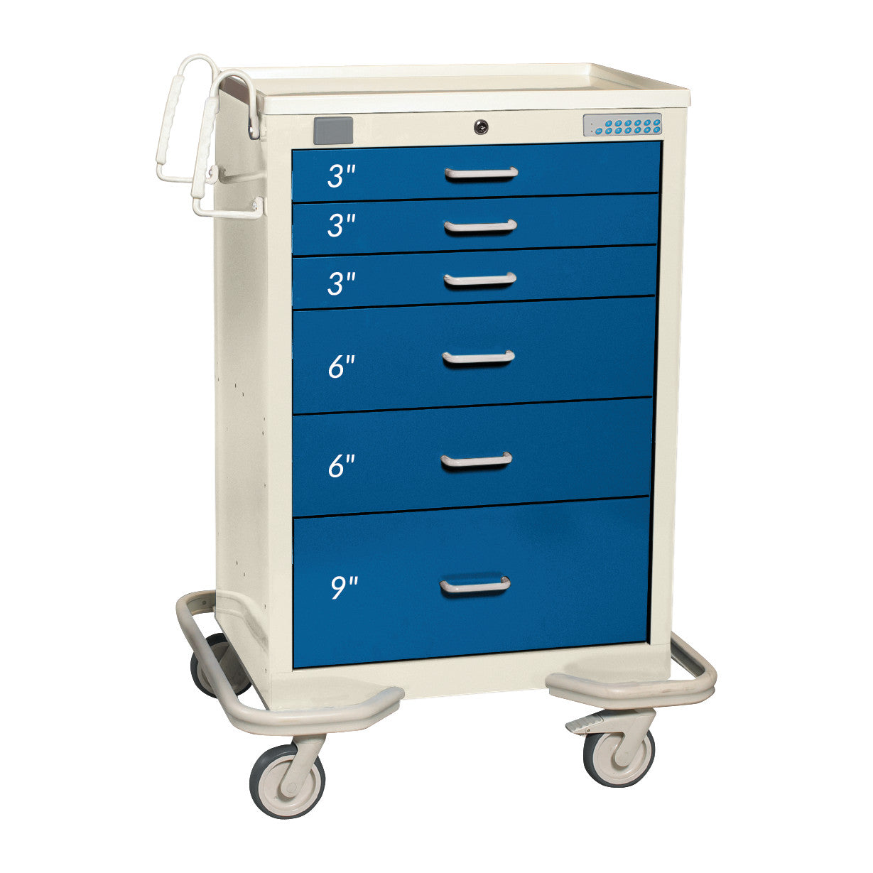 An AliMed Standard Series 6-Drawer Anesthesia/Procedure Cart with Proximity Lock. It features 30' of drawer space.