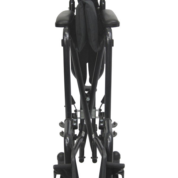 The Karman T-2000 Series Lightweight Transport Chair is shown folded, highlighting its compact design and black frame.