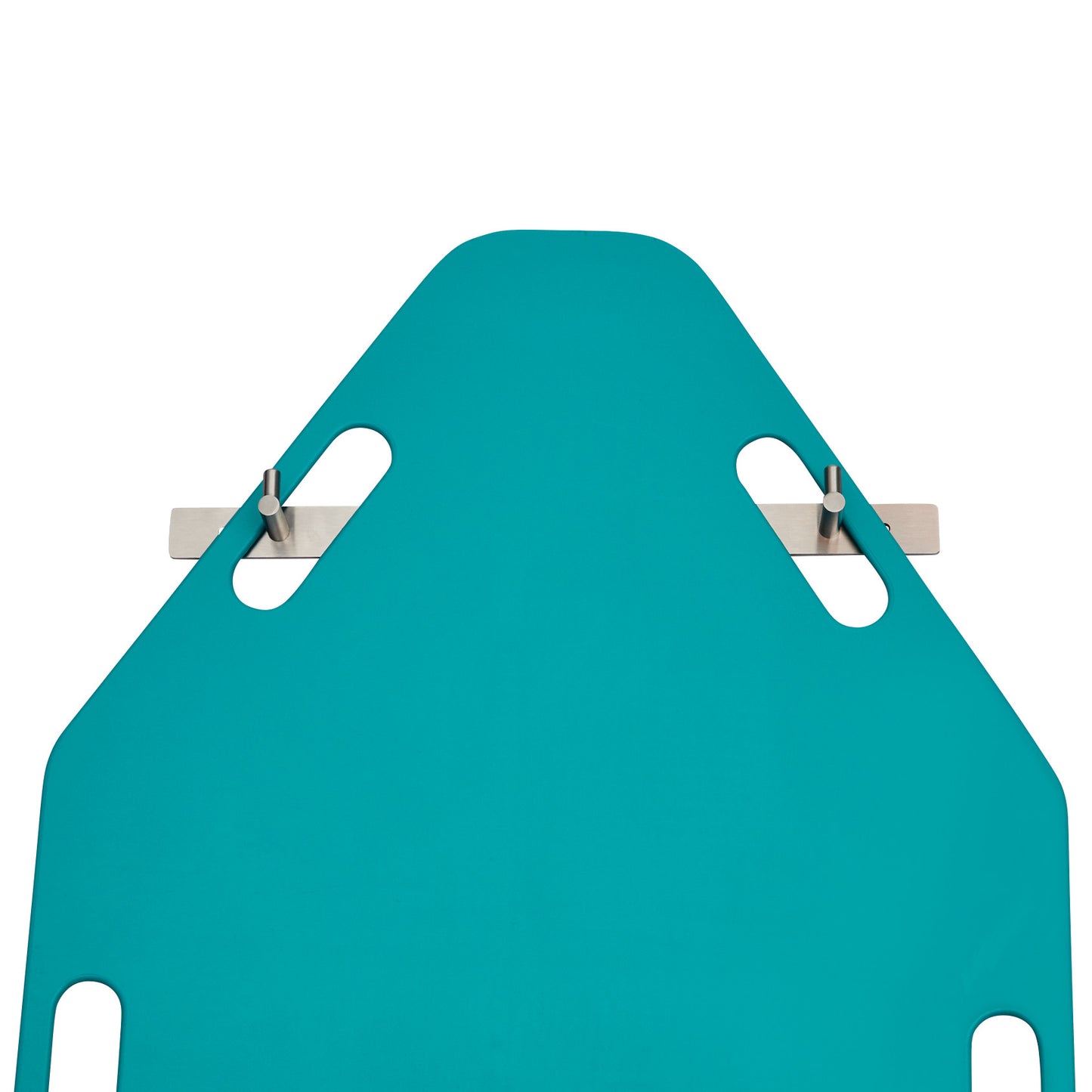 The AliMed Stainless Steel Patient Shifter Hanger, featuring a teal rectangular pad with two metal slots and pegs.