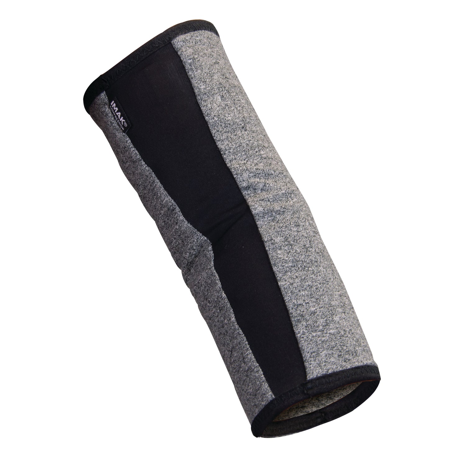 A Brownmed IMAK Compression Arthritis Elbow Sleeve in black and gray fabric, designed for joint support and comfort.