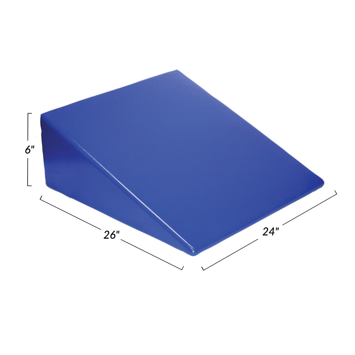 Blue Skillbuilders Positioning Wedge with dimensions labeled: 6" height, 26" length, and 24" width.