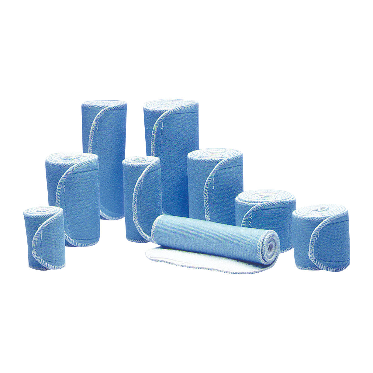 Chattanooga Nylatex Wrap Set, featuring multiple blue elastic wraps rolled and displayed upright on a white background.