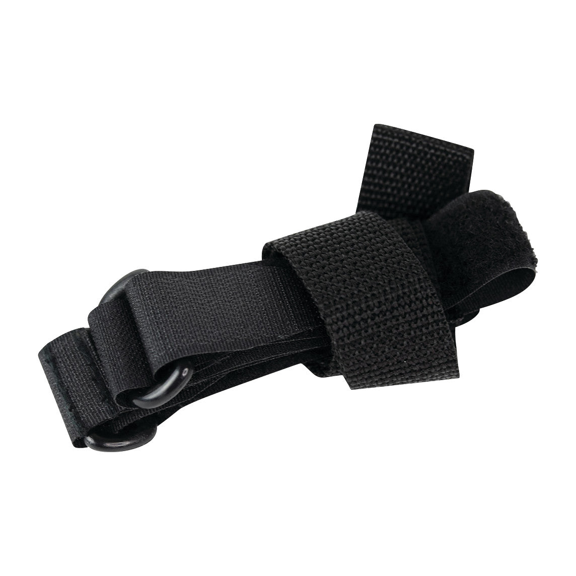 A black Positioning Belt for Skillbuilders Crawler featuring straps and D-rings, used for securing and adjusting.