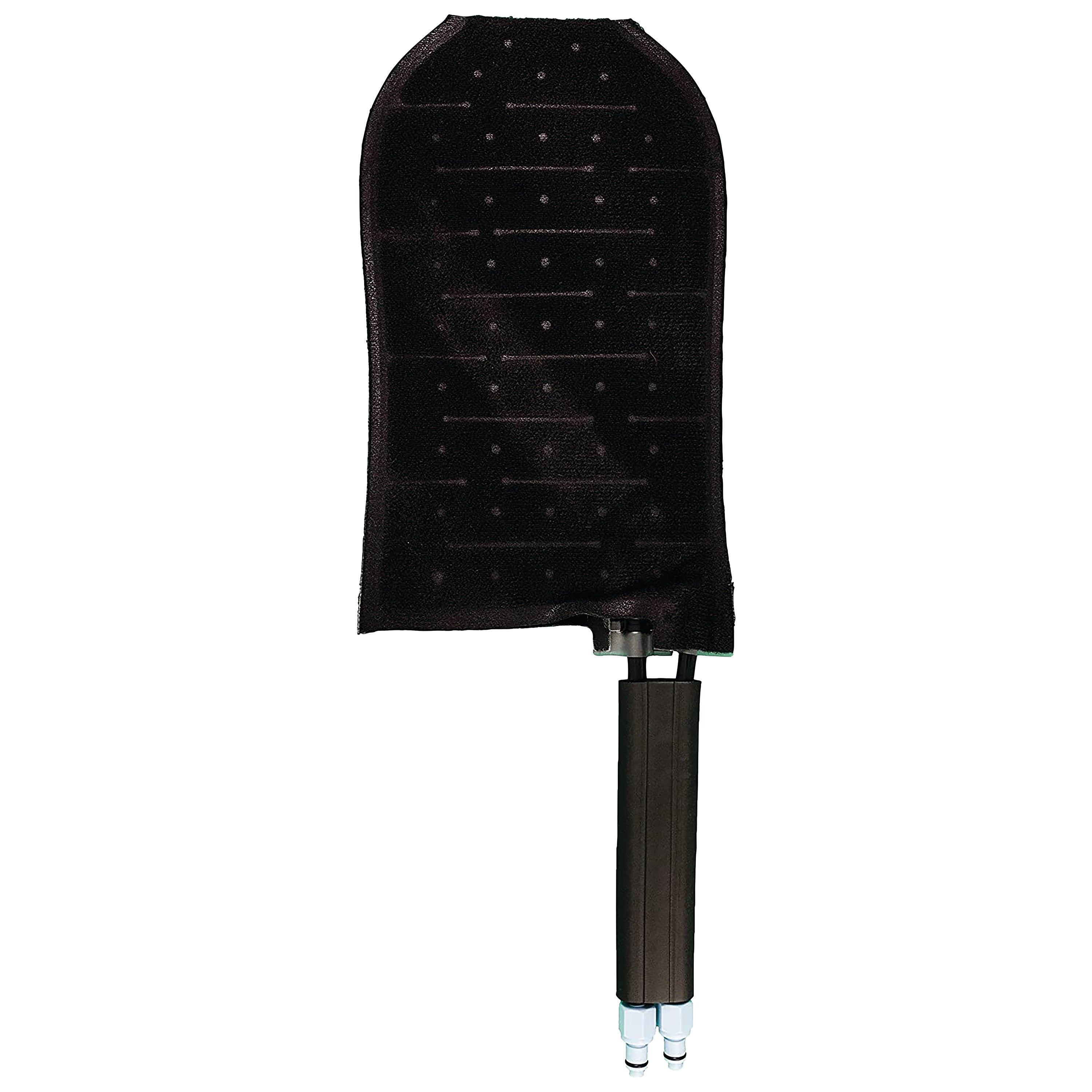 Black mitt for the Pain Management Technologies Hot/Cold Therapy Aqua Relief System, with a textured surface and attached hoses.