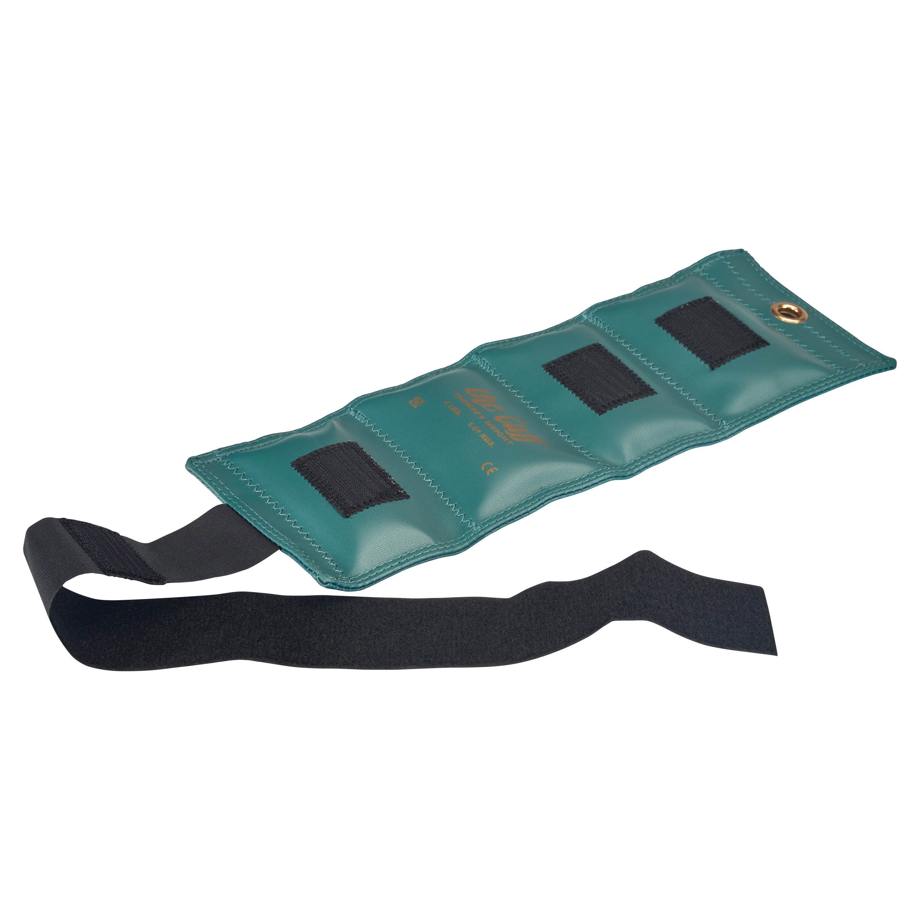 Green AliMed Color-Coded Cuff Weight with black straps and adjustable band, designed for strength training.