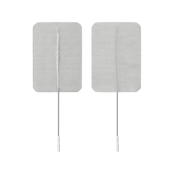 Two rectangular PALS Reusable Neurostimulation Cloth Electrodes with attached wires are shown on a plain white background.