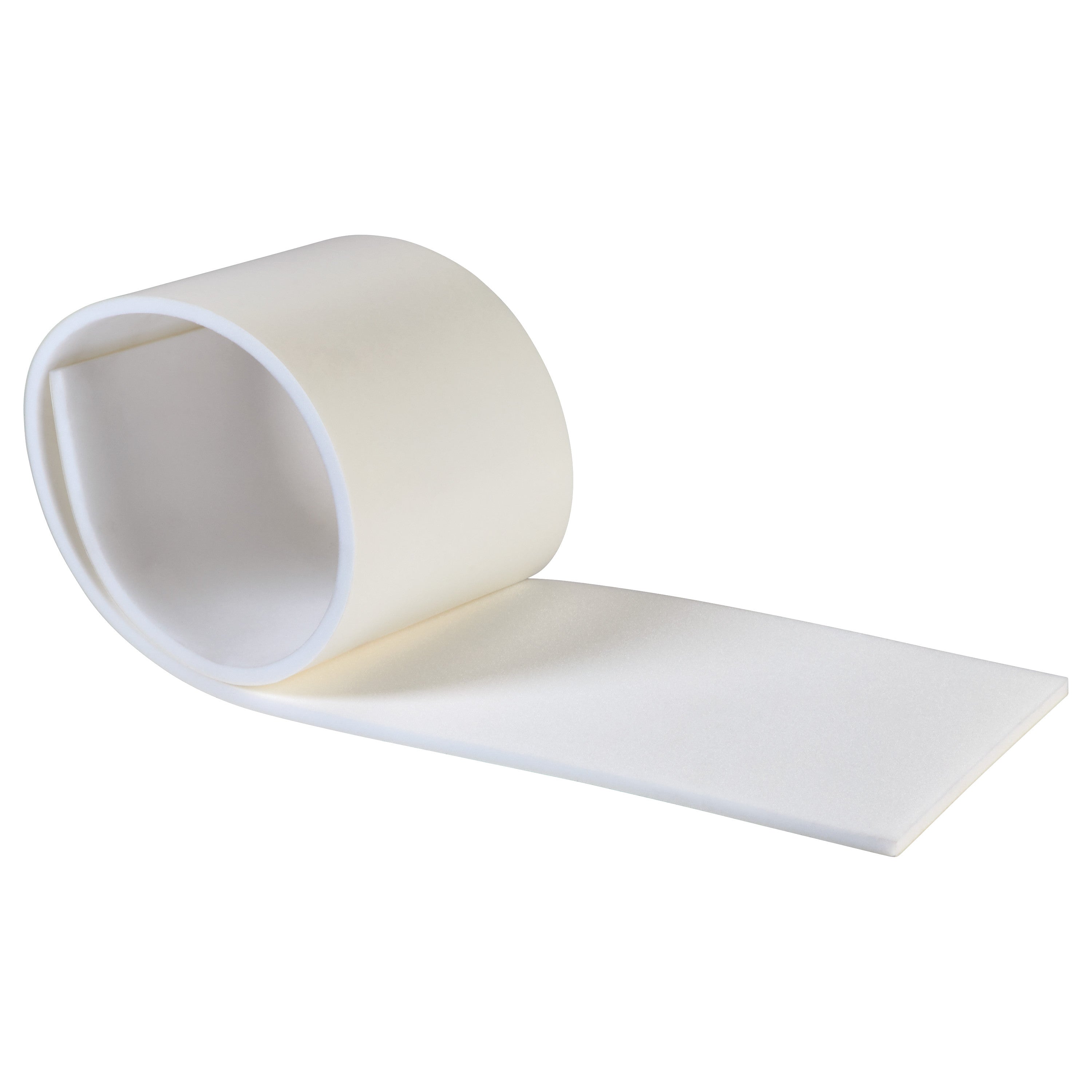 A roll of AliMed Plastazote Self-Stick Padding, shown partially unrolled. The padding is cream-colored and flexible.