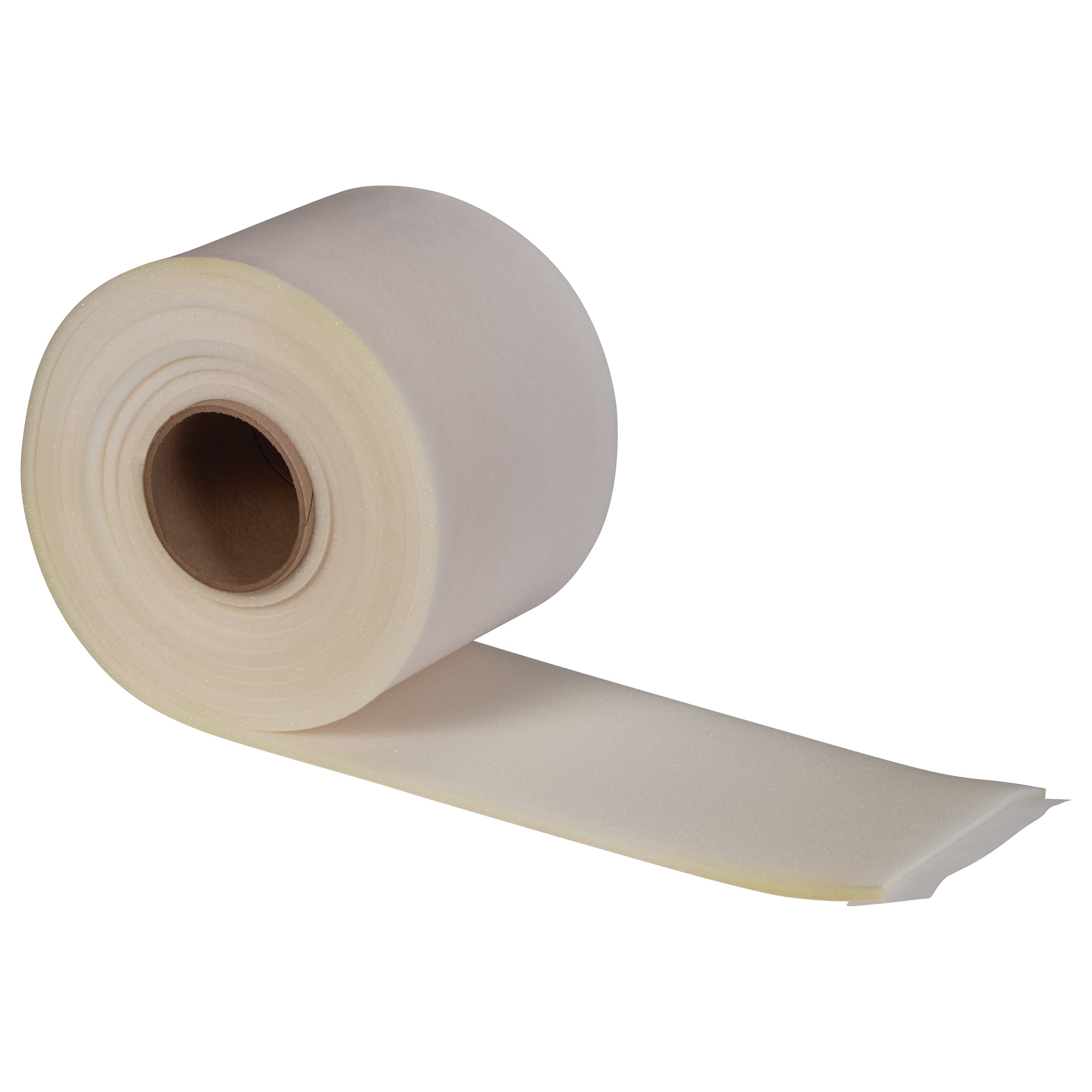 A roll of Velfoam Padded Loop, showing a soft, foam-textured material with a beige color on a cardboard core.