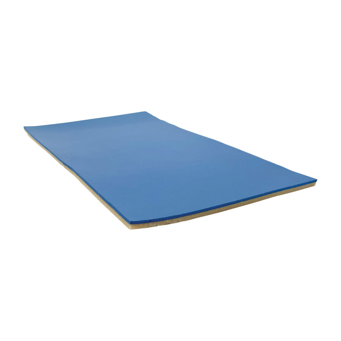 A blue Diab-A-Sheet Orthotic Material, shown on a white background, with a thin, firm, rectangular shape and textured backing.