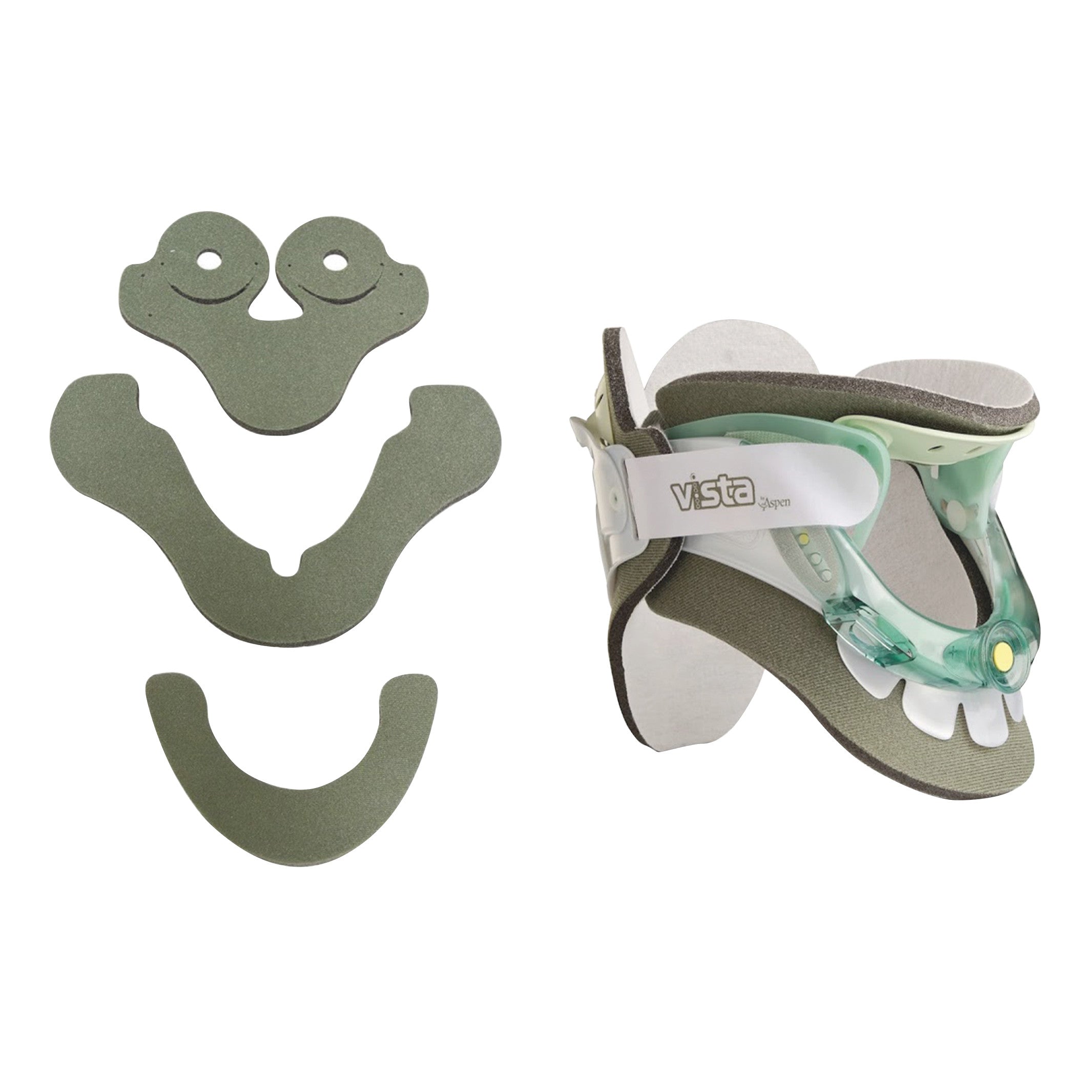 Vista Multipost Collar Set with three green foam pads and an assembled adjustable neck brace.
