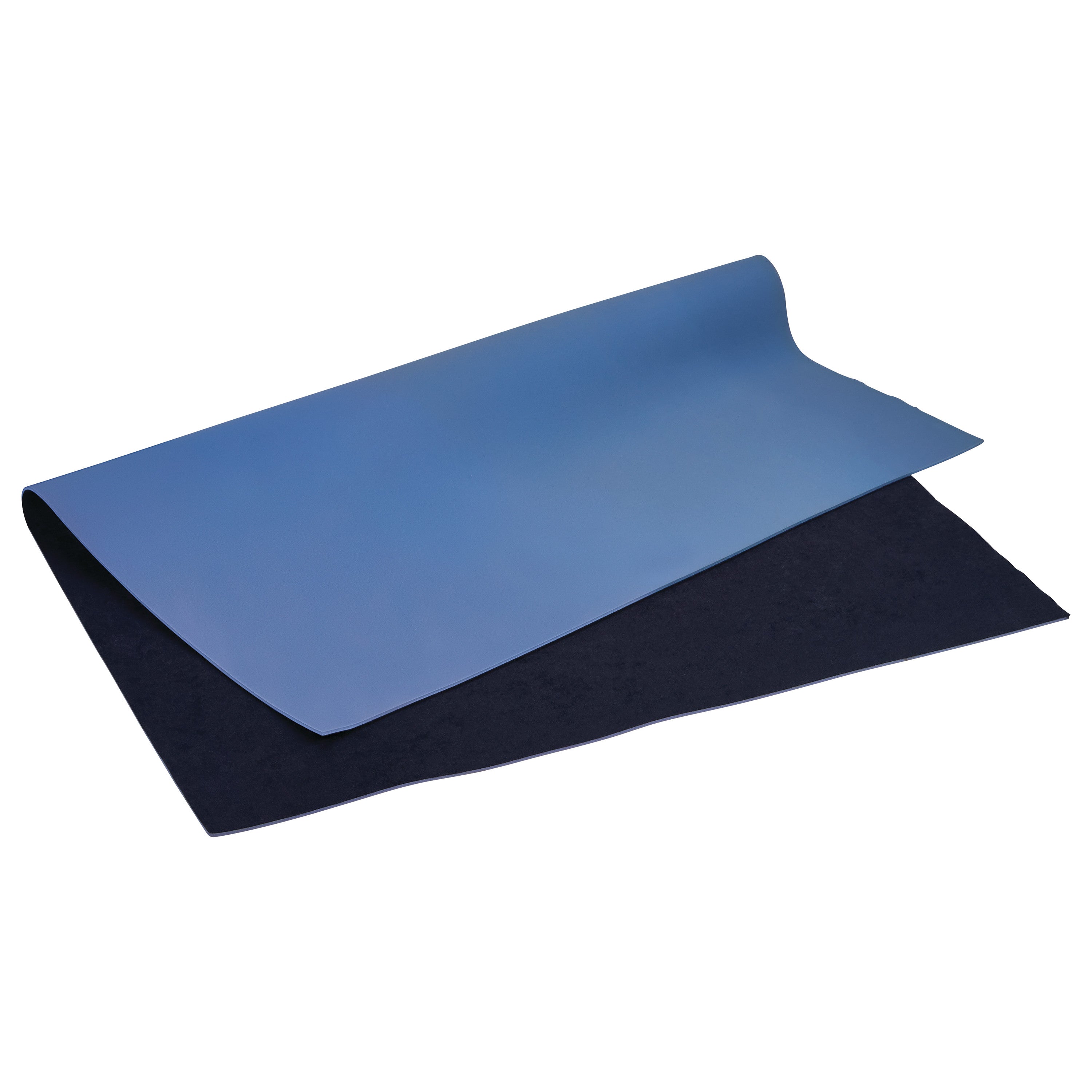 A sheet of Genuine Ultralux PPT Blue Orthotic Material, with a smooth blue surface and a dark backing, partially rolled.