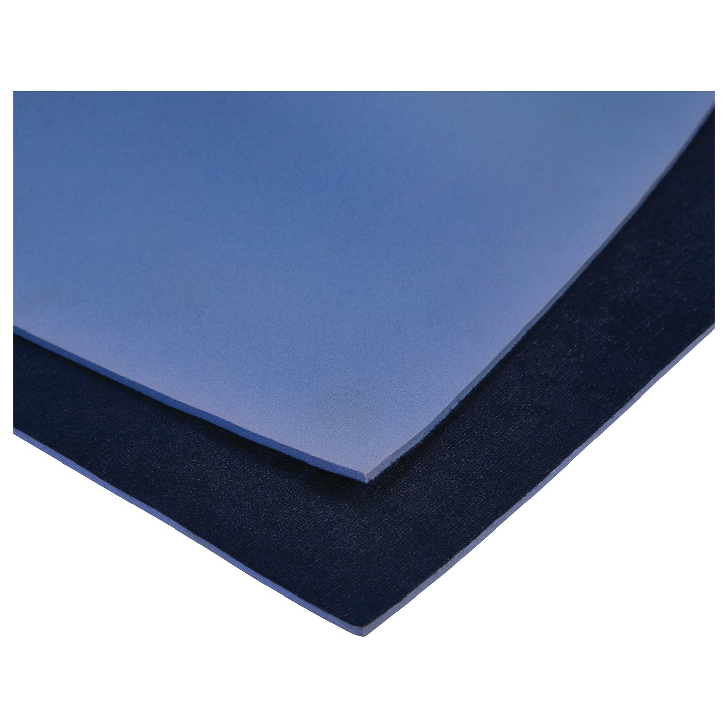 Close-up of two sheets of Genuine Ultralux PPT Blue Orthotic Material, showing layered blue foam with a smooth texture.