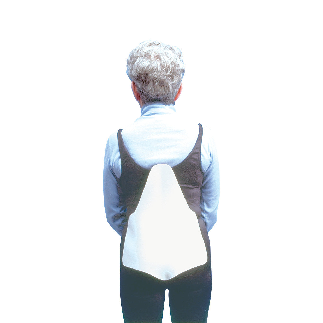 A person wears the Moldable Insert for Lumbar and Thoracic Support on their back, providing spinal alignment and posture aid.