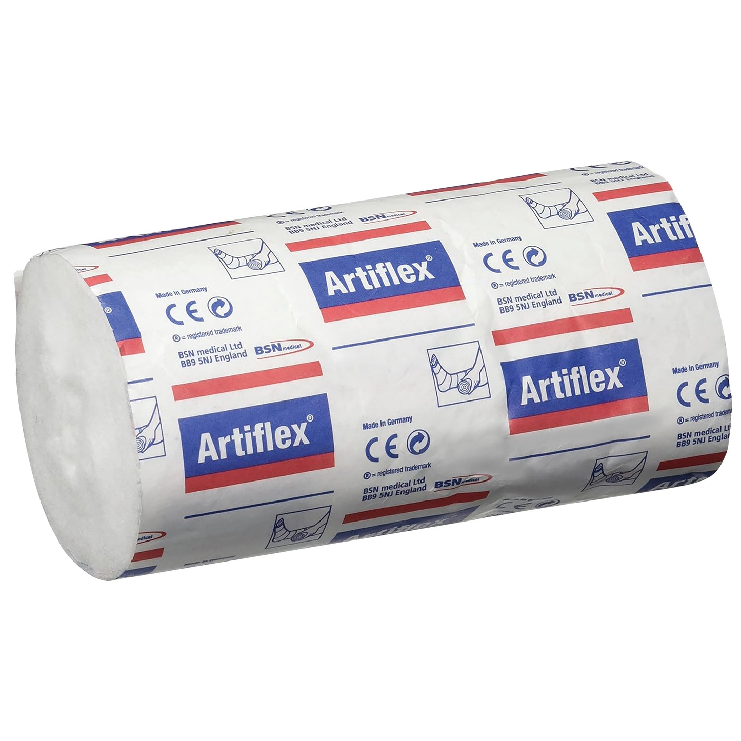 A roll of BSN Artiflex Non-Woven Bandage is wrapped in branded packaging with text and logos.