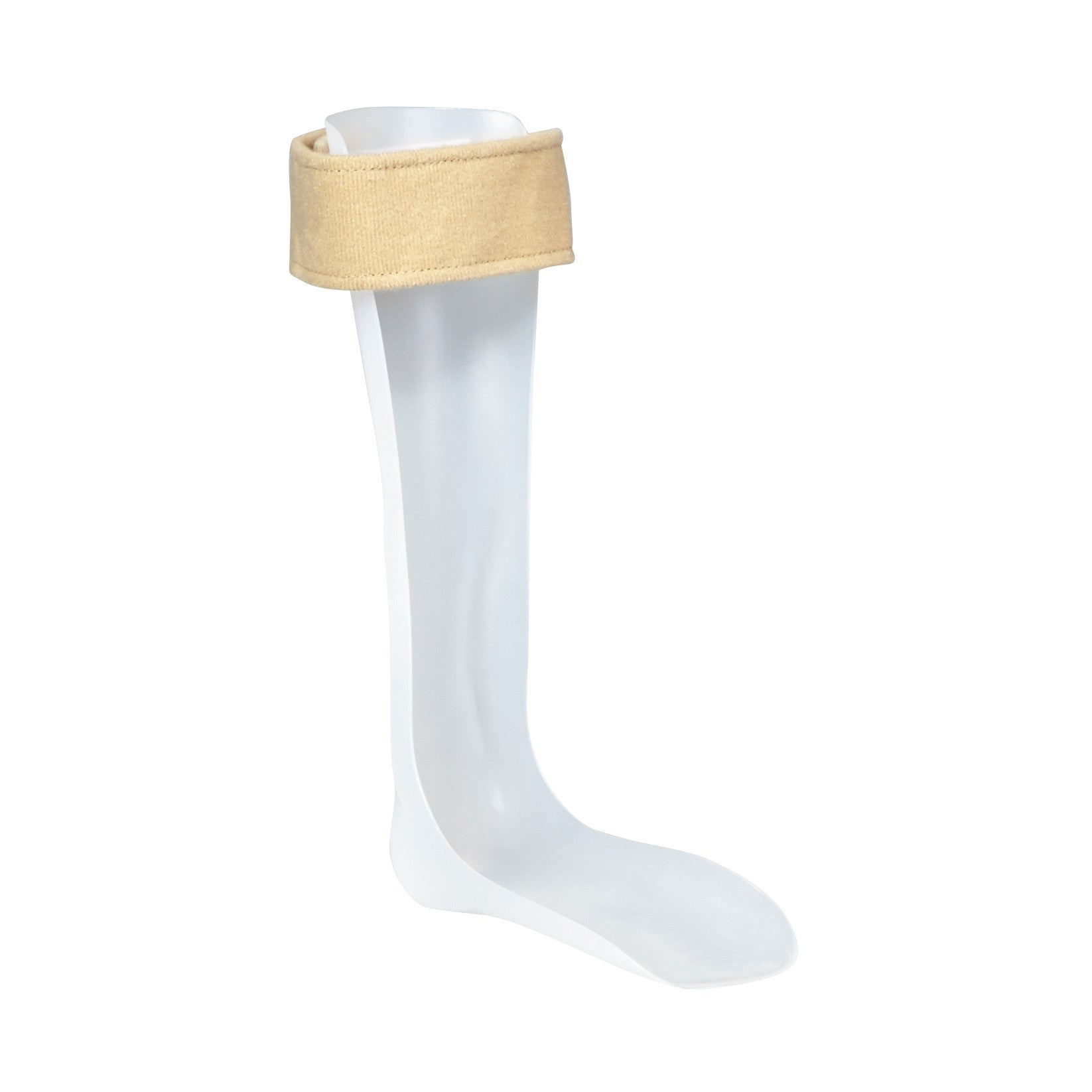 AliMed Type C-50 Heavy-Duty AFO, a white rigid orthotic brace with a beige strap, designed to support and stabilize the ankle.