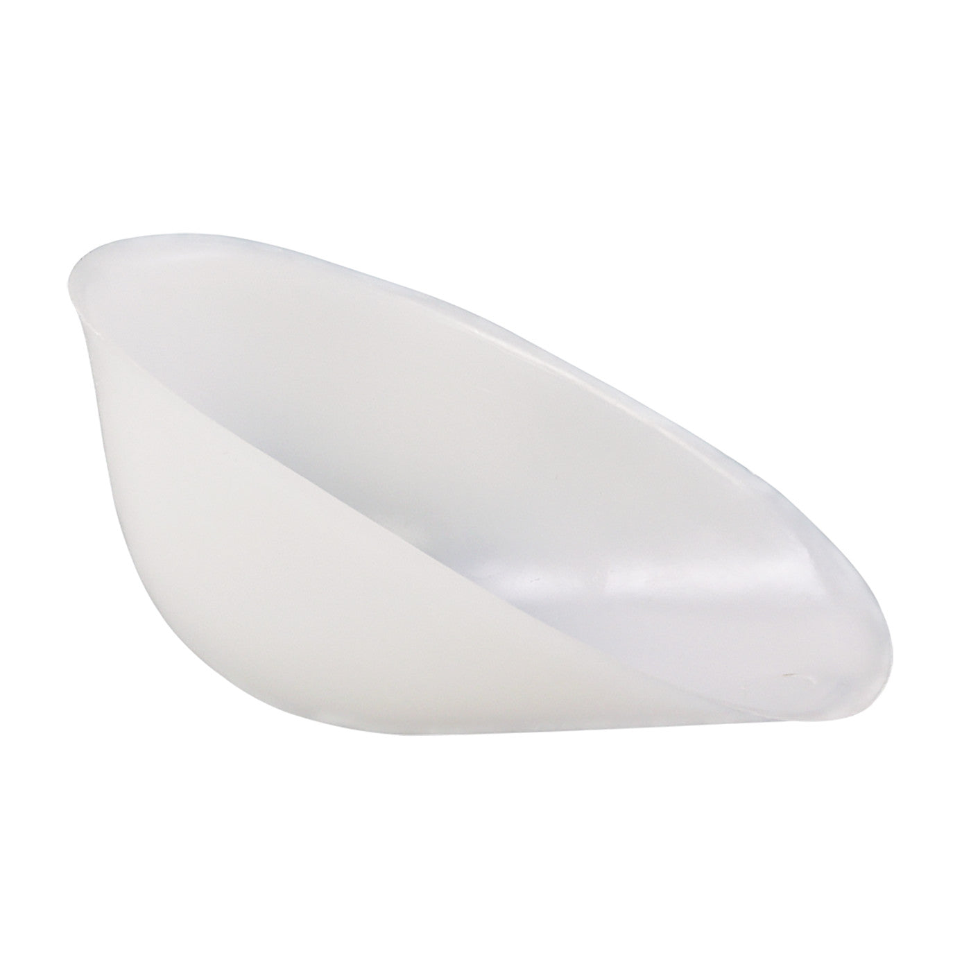 A translucent M-F Heel Protector, designed in a curved shape, used for protecting heels from pressure and friction.