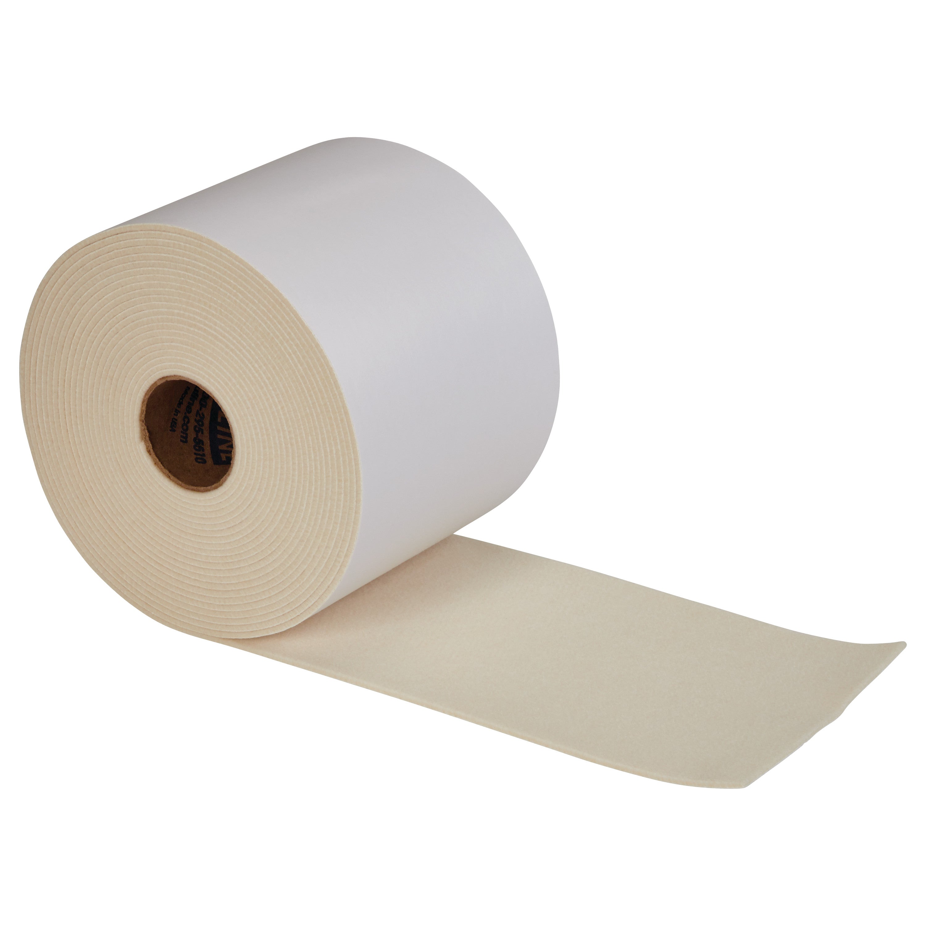 A roll of Orthopedic-Grade Felt Padding unrolls, revealing its soft, beige texture, on a white background.