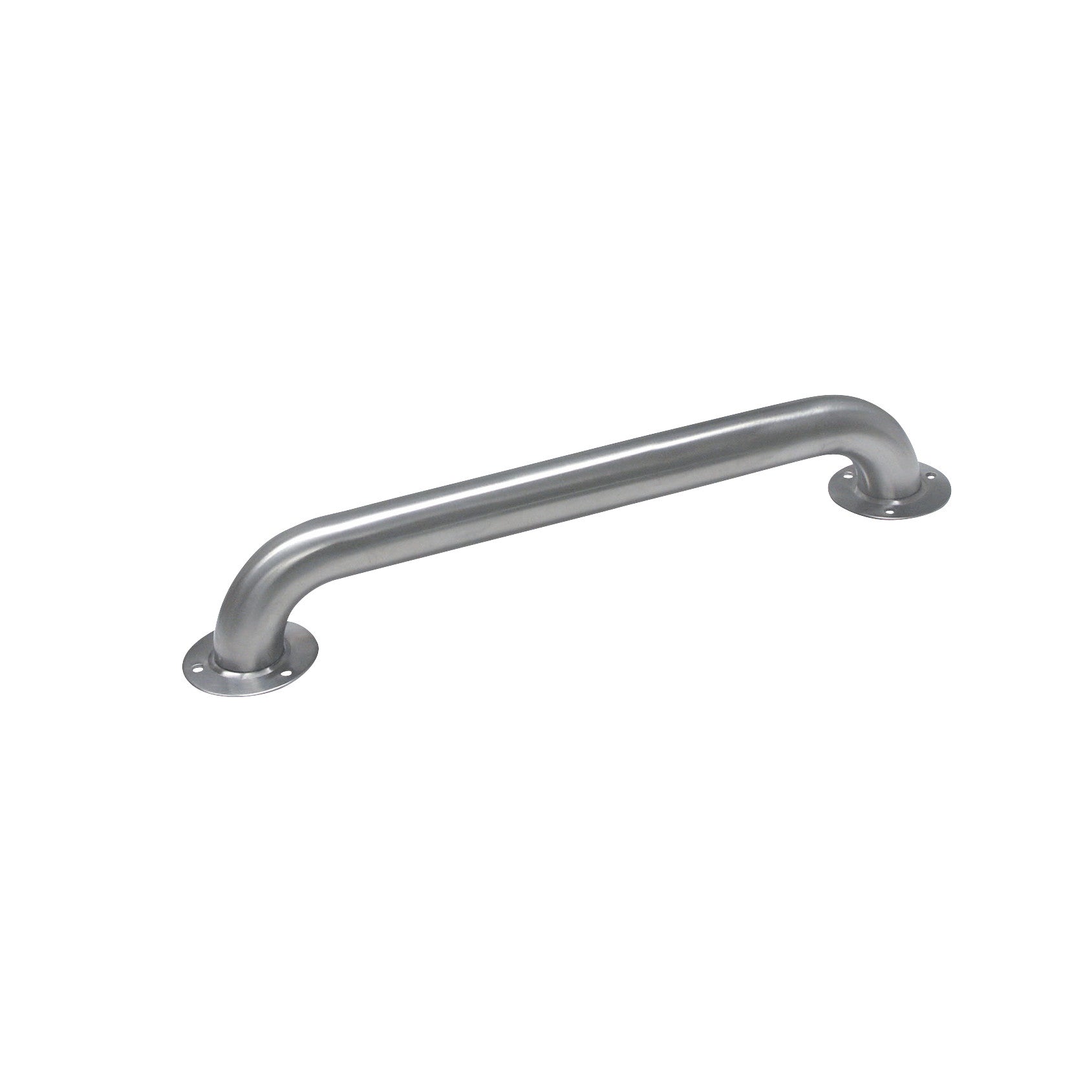 A stainless steel grab bar with a curved design, labeled as "Antimicrobial Stainless Steel Grab Bar," on a white background.