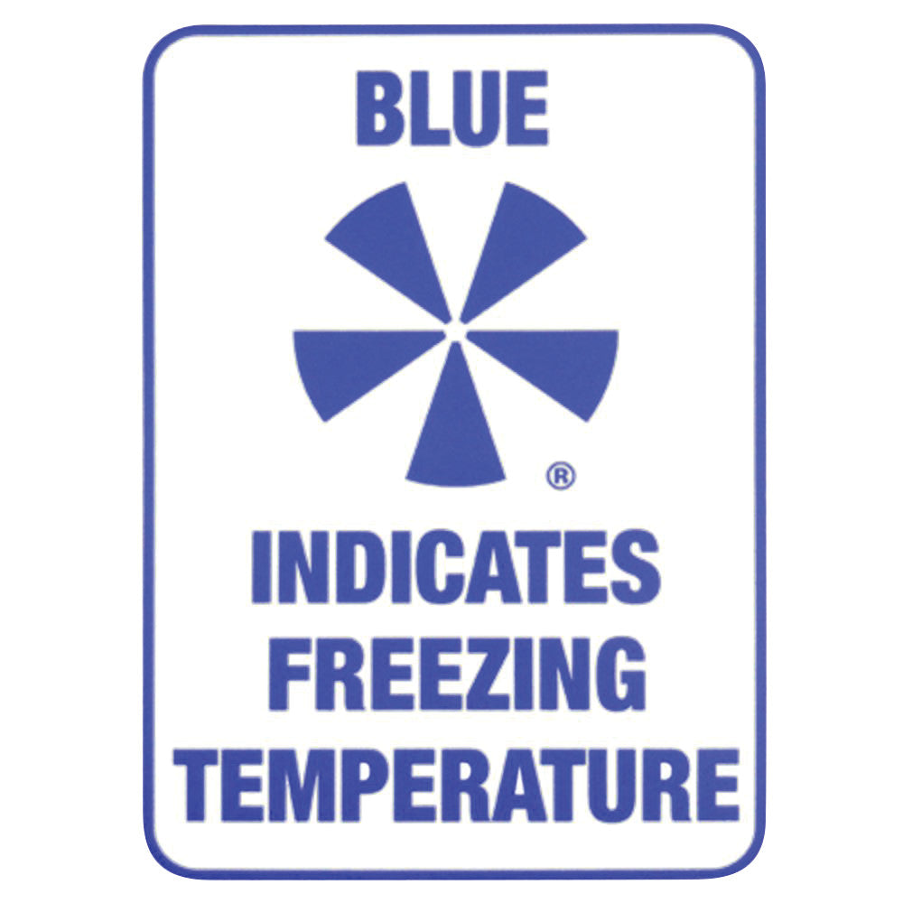 The IceAlert Transparent Static Cling Sign features a blue symbol and text stating, "Blue indicates freezing temperature."