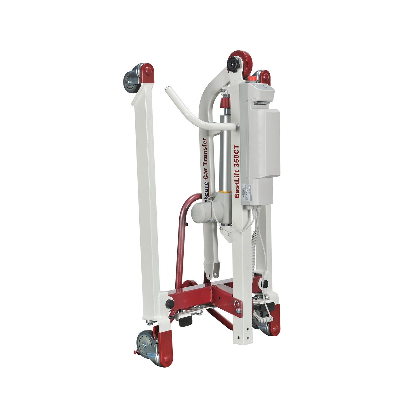 The Bestcare BestLift PL350CT is a full-body electric patient lift with wheels and a battery pack, designed for easy mobility.