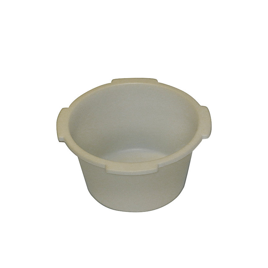 A beige plastic bucket with side handles, labeled as "Replacement Pail and Rail Set for Healthline PVC Shower Commode Chairs."