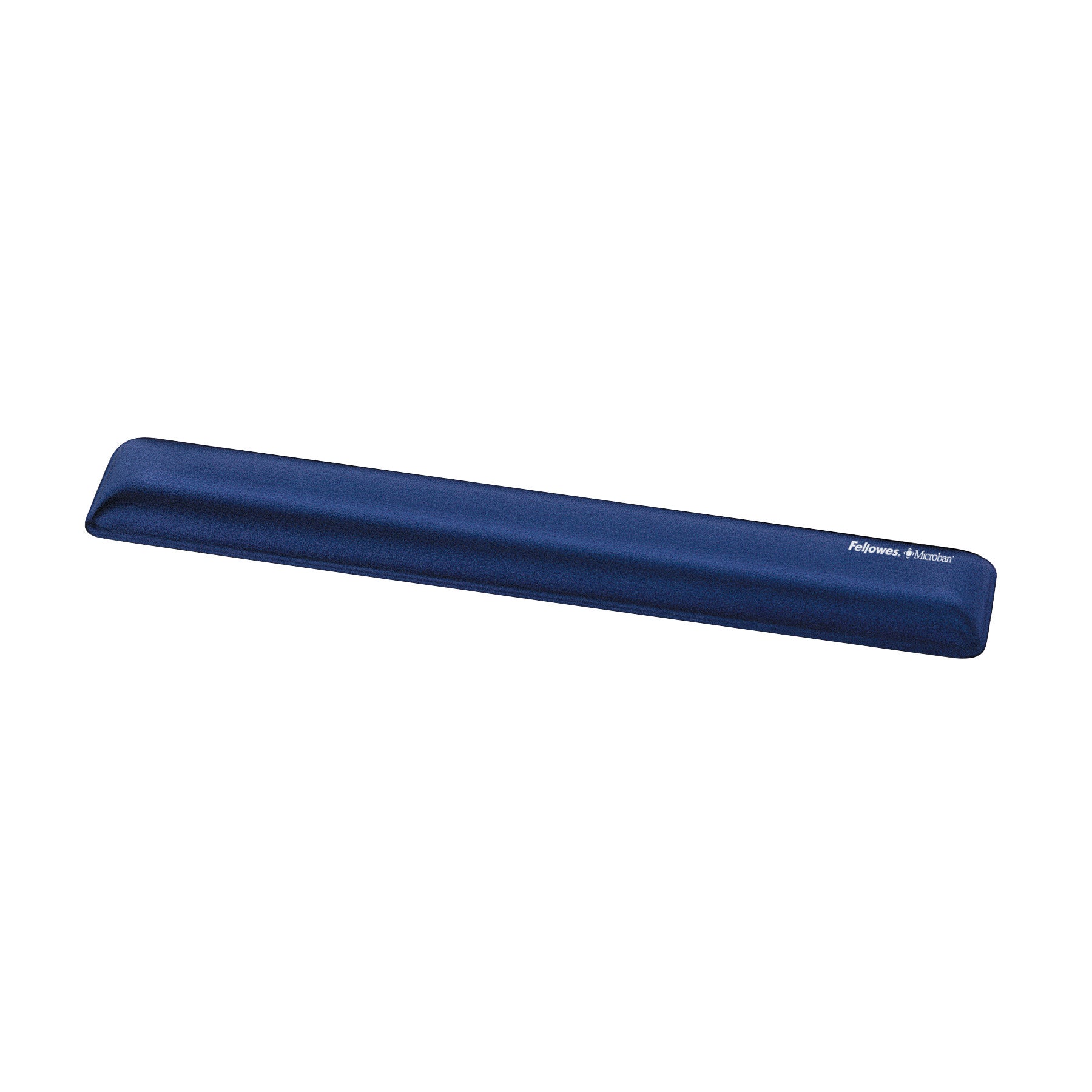 Blue Fellowes Gel Wrist Rest with Microban, designed to support wrists while typing.