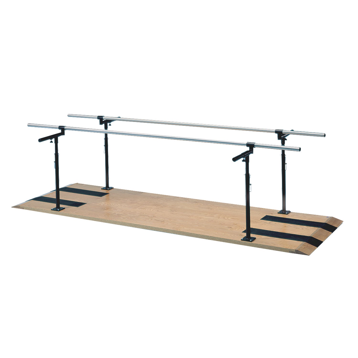 Hausmann Parallel Bars on a wooden base with adjustable metal railings and black supports.