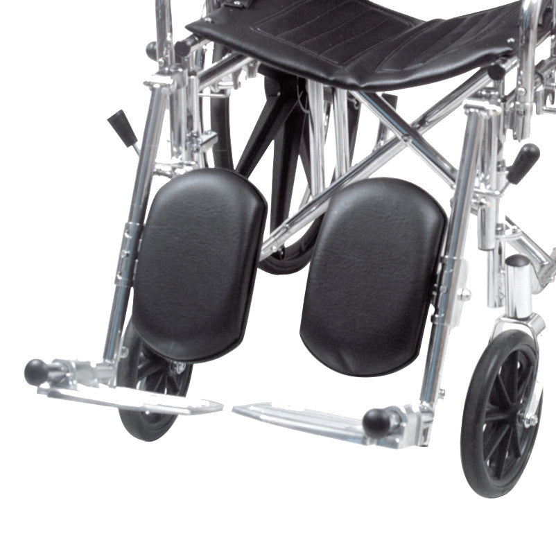 Swing-Away Elevating Leg Rest for Drive Medical Sentra Wheelchair, featuring black cushioned supports and silver metal footplates.