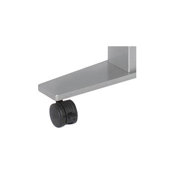 A close-up of Heavy-Duty Casters for AliMed Therapy Tables showing a grey metal leg with a black wheel attached at the bottom.