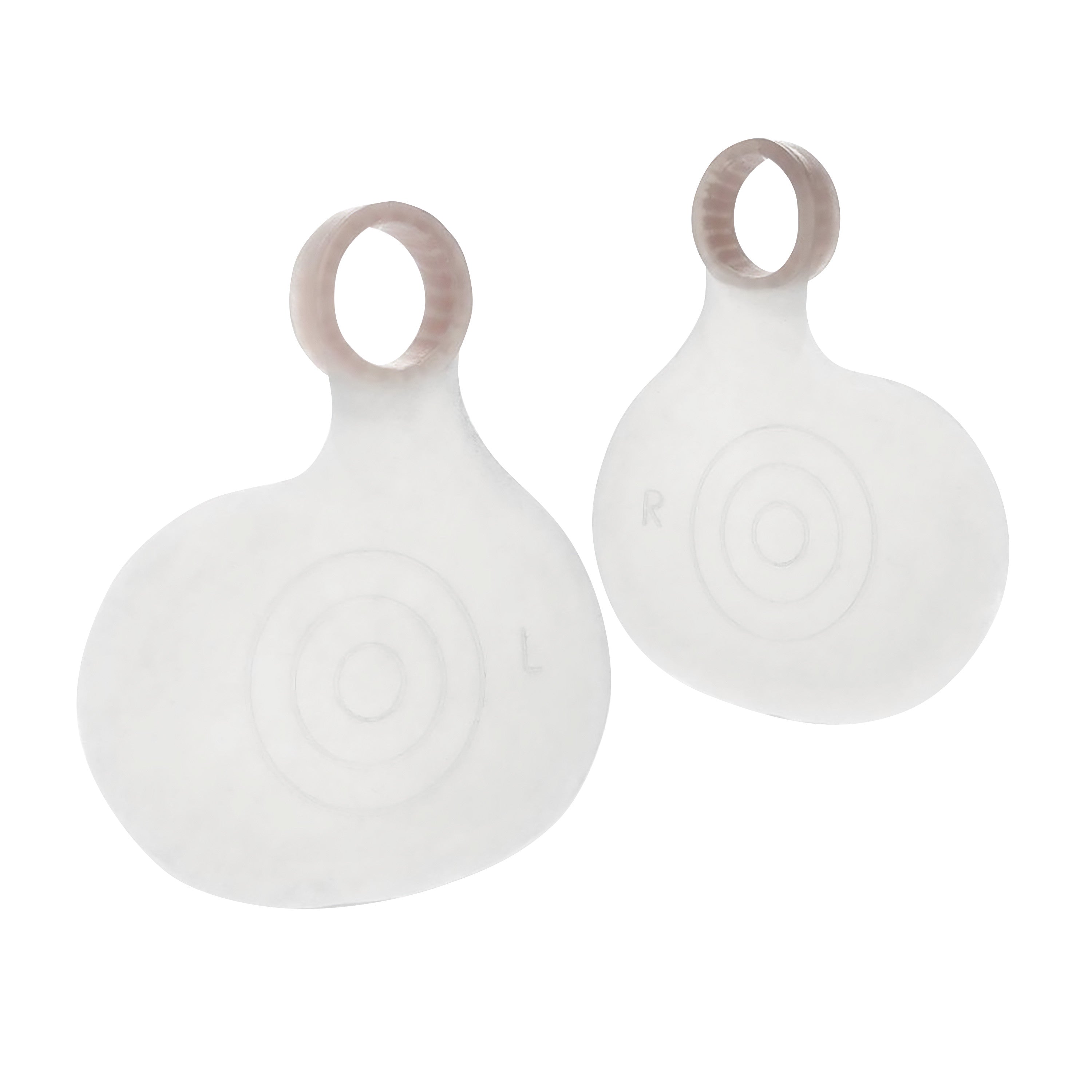 Silipos Gel Metatarsal Pad; two translucent foot pads labeled "L" and "R" with loop bands for toe attachment.