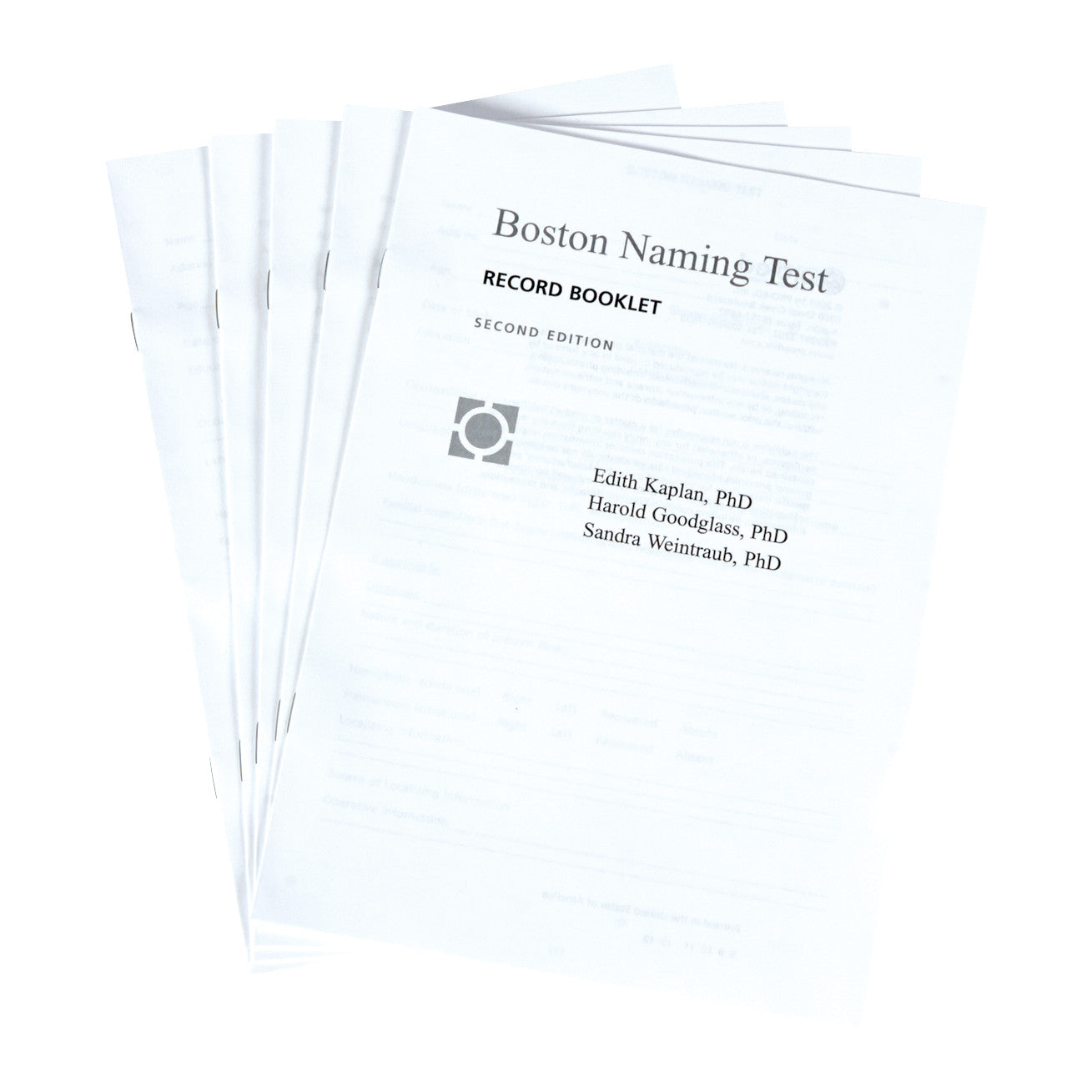 Stack of Record Booklets for Boston Naming Test, 2nd Ed. (BNT-2) featuring authors' names on the cover.