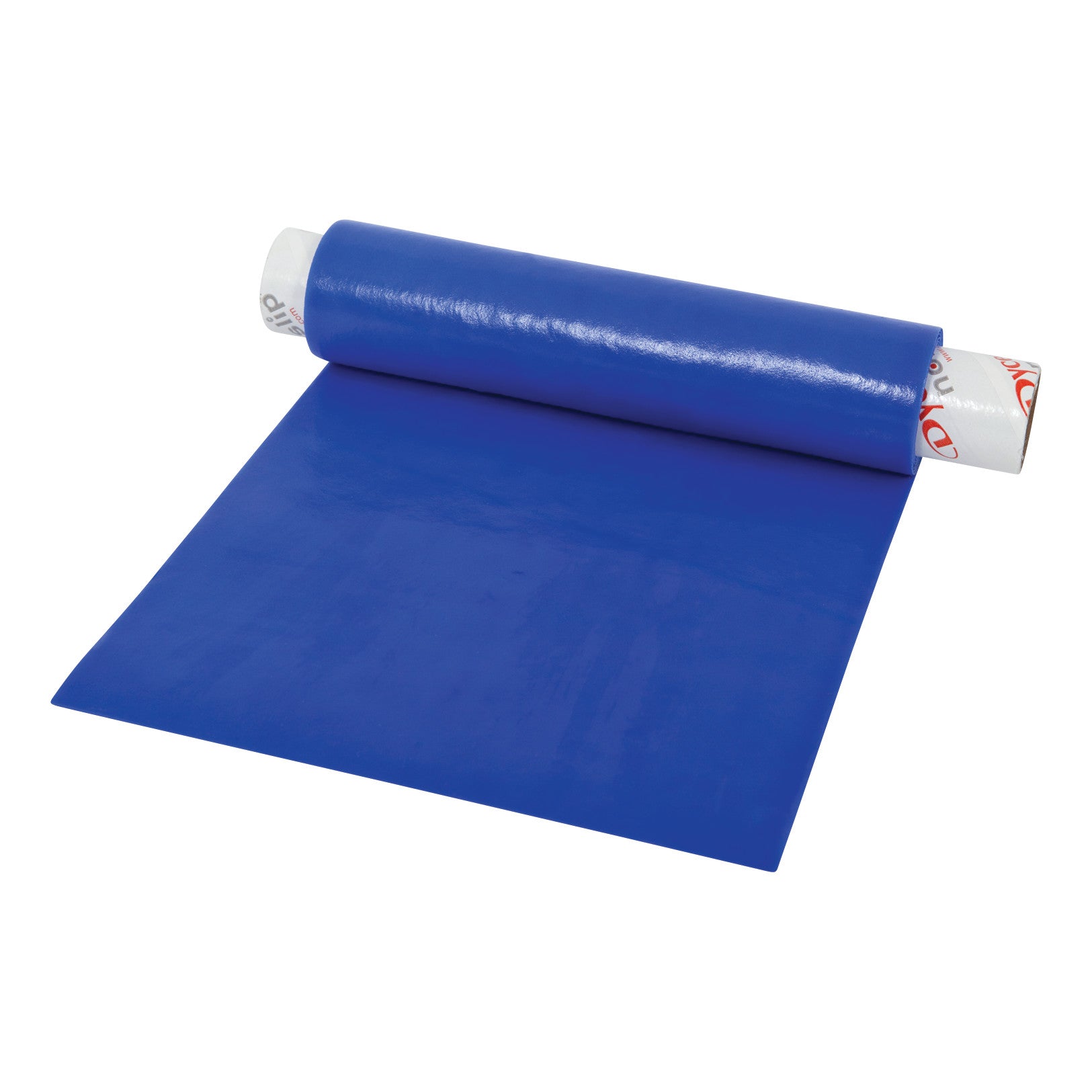 A roll of Dycem Nonslip Matting, blue with a glossy finish, partially unrolled on a white background.