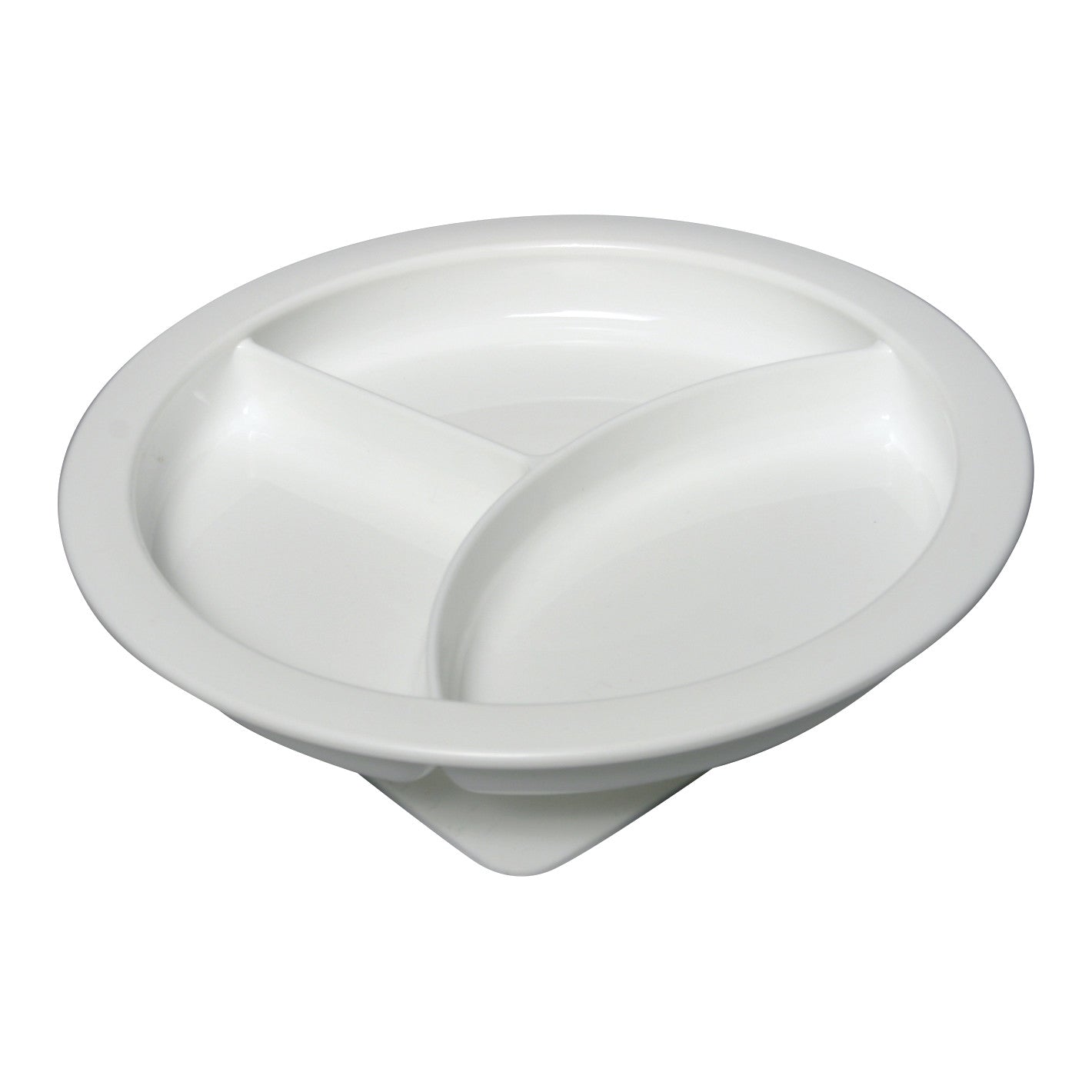 A white Freedom Suction Plate is shown, featuring three divided sections and a suction base for stability.